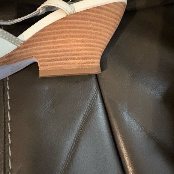 BOBBI BLU  SZ 8.5 M LEATHER FABRIC Peep TOE SLINGBACK HEELS SHOES leather wedge - Picture 4 of 7